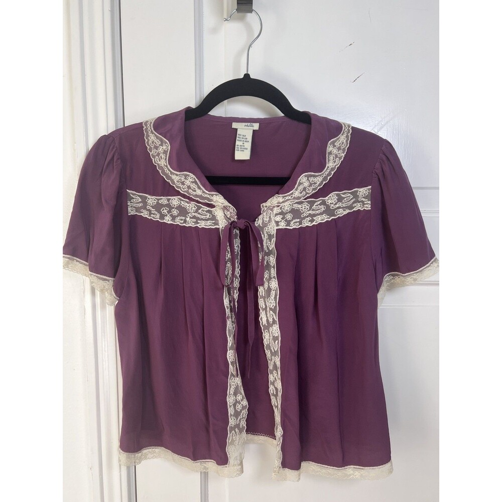 Odille Anthropologie Women Silk Lace Blouse Croquettes Fairy Ruffle Romantic 8 - Picture 3 of 7